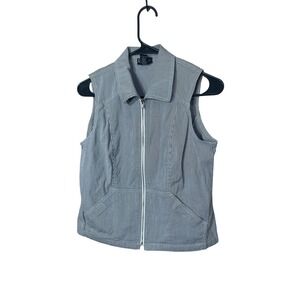 Vintage Rafaella Petites Striped Vest Womens 8P Gray Sleeveless Zip Up‎ Collared